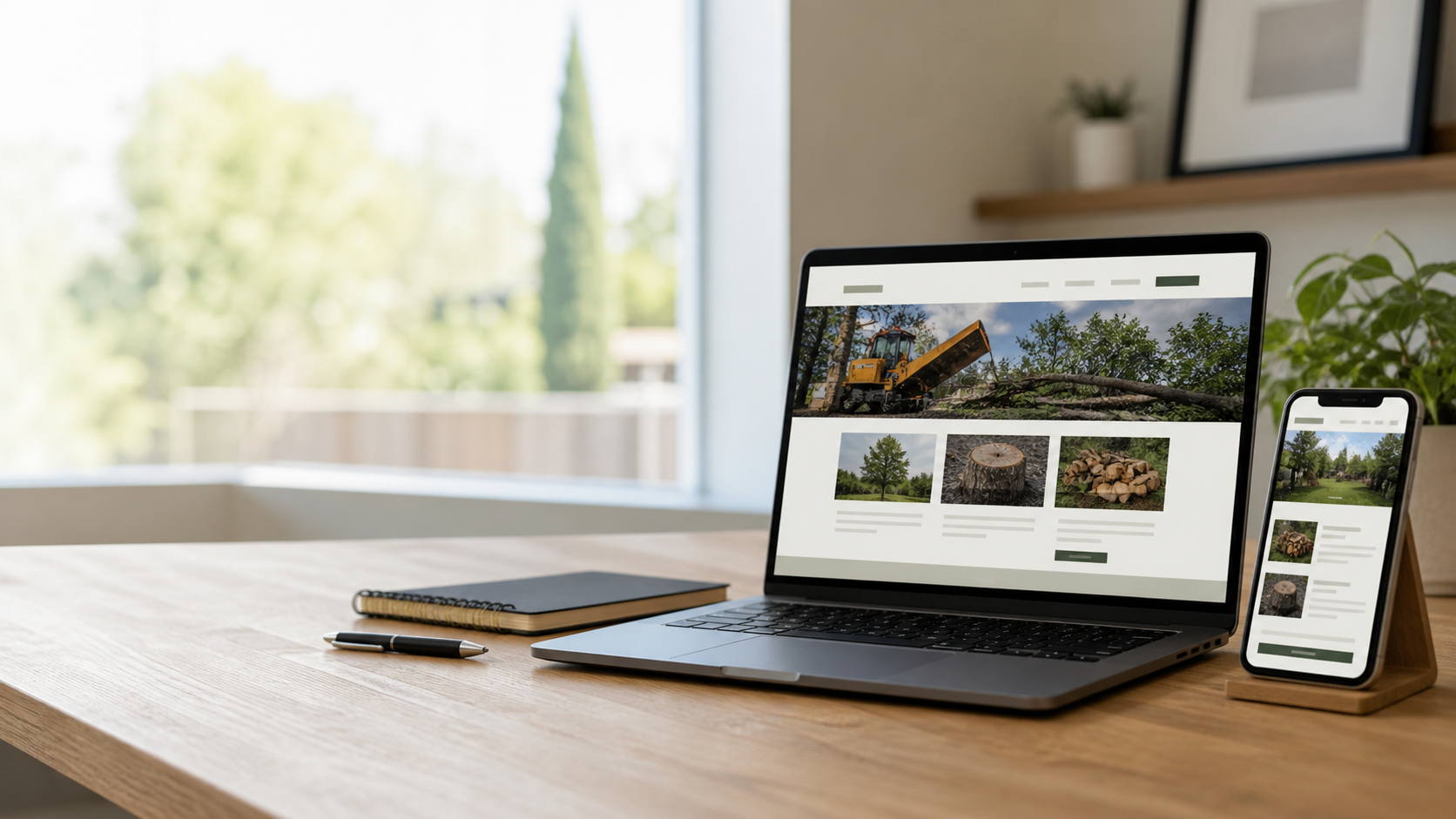 Laptop and phone showing a local service business website preview